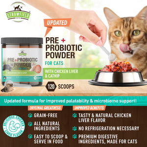 Pre + Probiotic Powder for Cats, 4.2 oz, 5 Billion CFUs per scoop with Chicory Root & Catnip