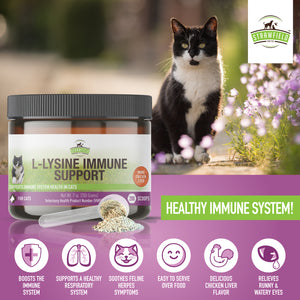 Lysine for Cats - Best L-lysine Powder Supplement - Strawfield Pets All Natural Immune System Support - Helps Maintain Eye & Respiratory Health - 900mg Per Serving - 7oz - Made in the USA