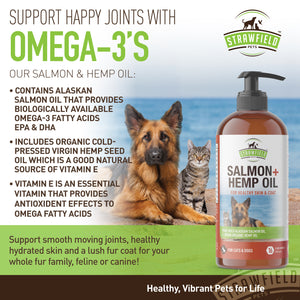 Wild Alaskan Salmon Oil for Dogs, Cats + Organic COld-Pressed Virgin Hemp Seed Oil - 16 oz