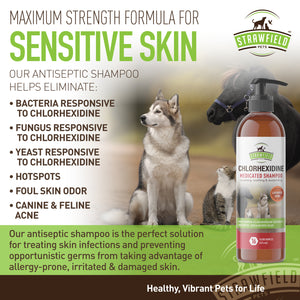Chlorhexidine Shampoo for Dog, Cat - 16 Ounce - Medicated Antiseptic Pet Wash