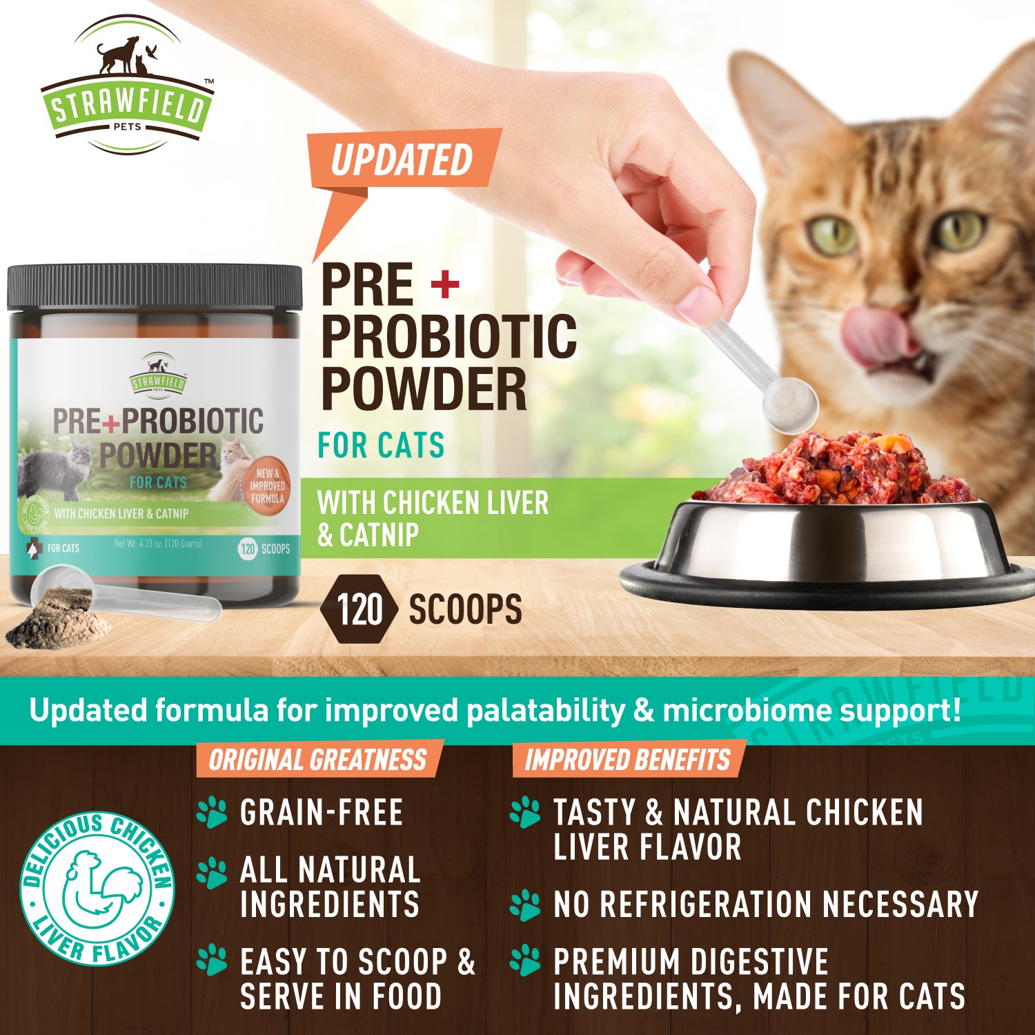 Pre + Probiotic Powder for Cats, 4.2 oz, 5 Billion CFUs per scoop with