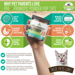 Pre + Probiotic Powder for Cats, 4.2 oz, 5 Billion CFUs per scoop with Chicory Root & Catnip