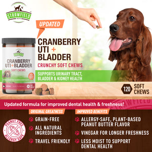 Cranberry Supplement Dog Treats - 120 Gluten-Free Soft Chews for Dogs Urinary Tract Health, UTI, Bladder Infection Kidney Support