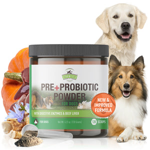 Pre + Probiotic Powder for Dogs, 4.2 oz, with 5 Billion CFUs plus Enzyme Blend & Liver for Digestion