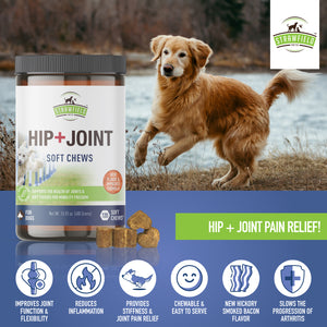 Hip + Joint Chews with Glucosamine Chondroitin, MSM, Organic Turmeric Soft Chews, 120-Count