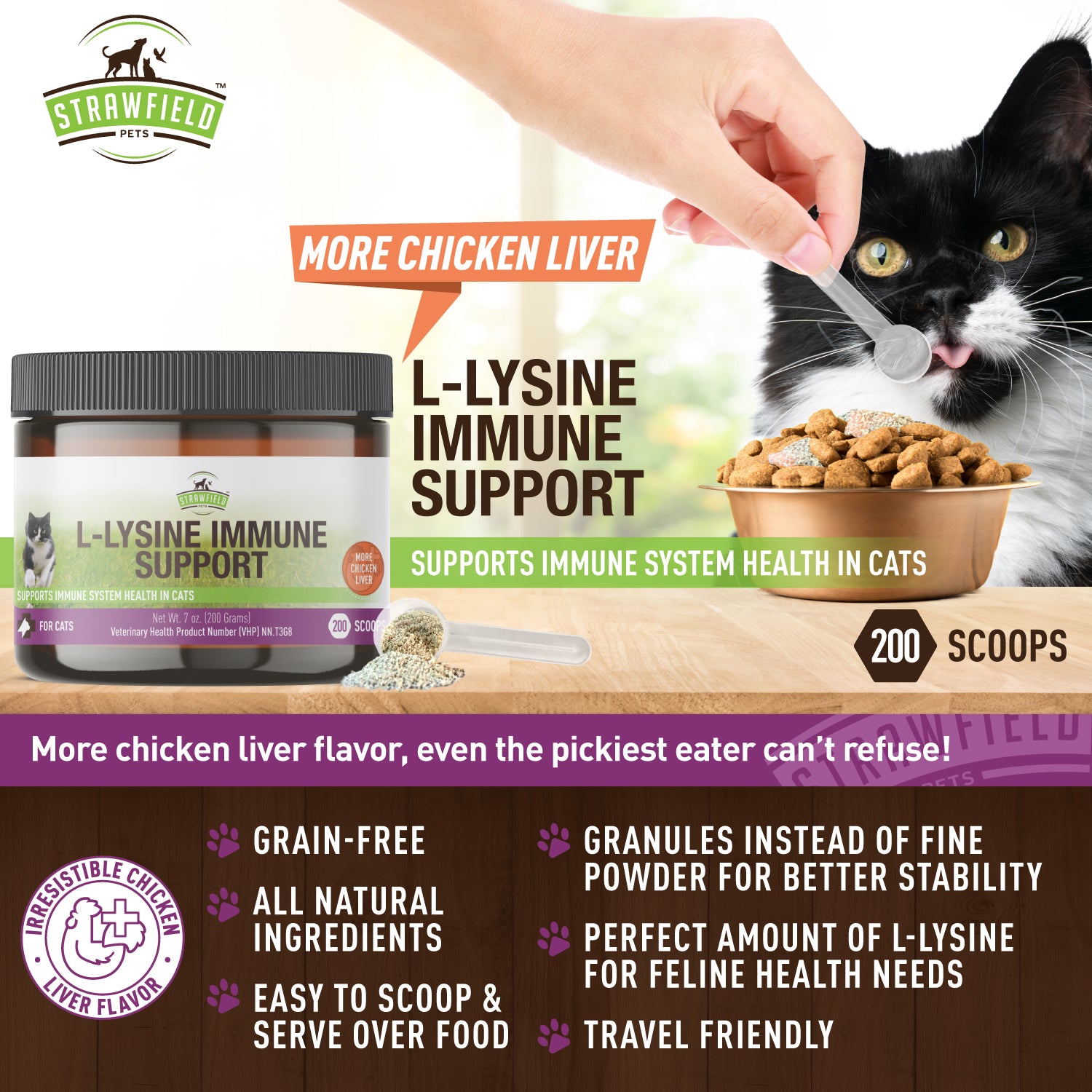L-Lysine Immune Support for Cats - 900mg Per Included Scoop - 7oz
