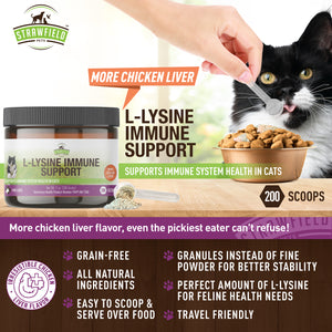 Lysine for Cats - Best L-lysine Powder Supplement - Strawfield Pets All Natural Immune System Support - Helps Maintain Eye & Respiratory Health - 900mg Per Serving - 8oz - Made in the USA