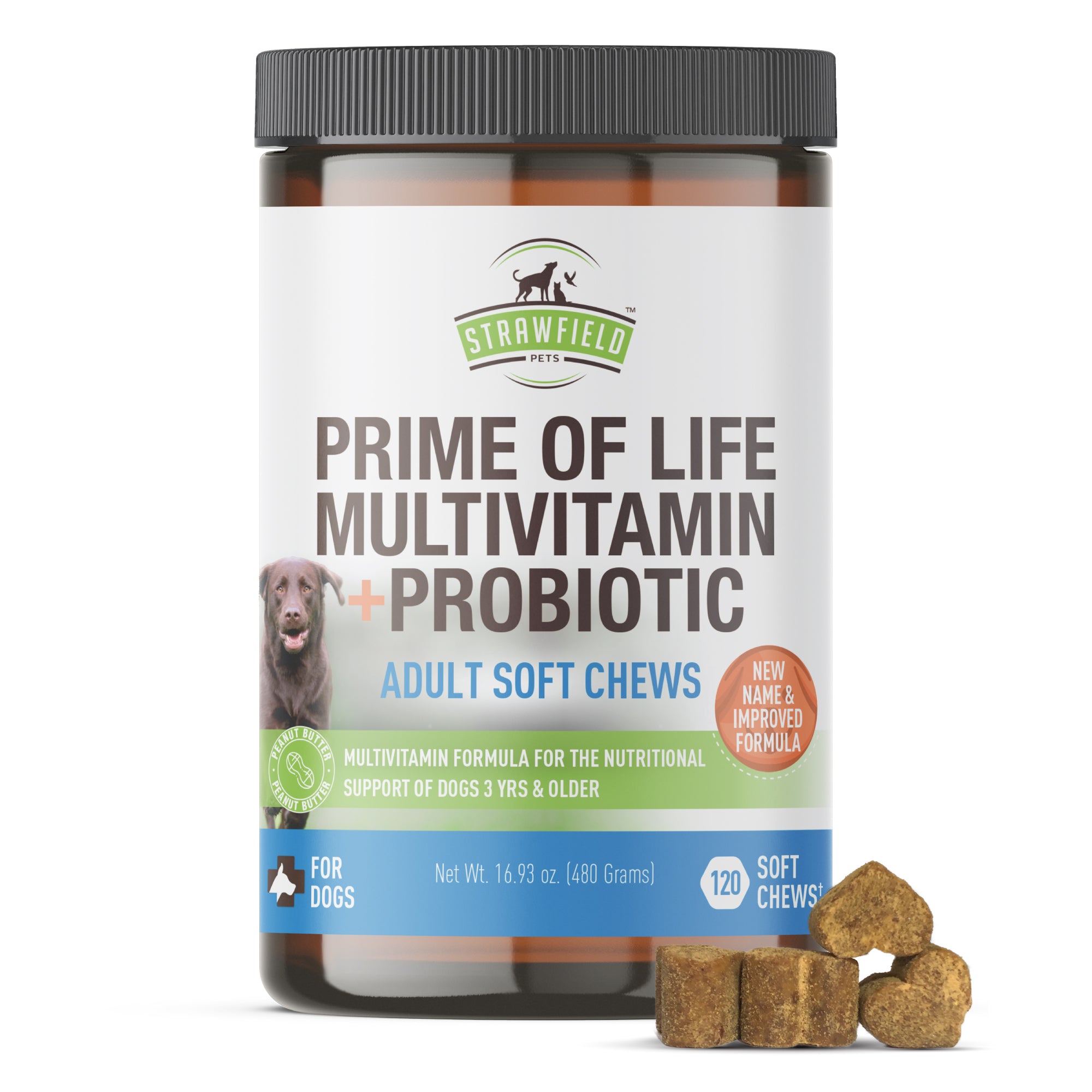 Prime of Life Multivitamin + Probiotic - 120 Softchews - Peanut Butter Flavored