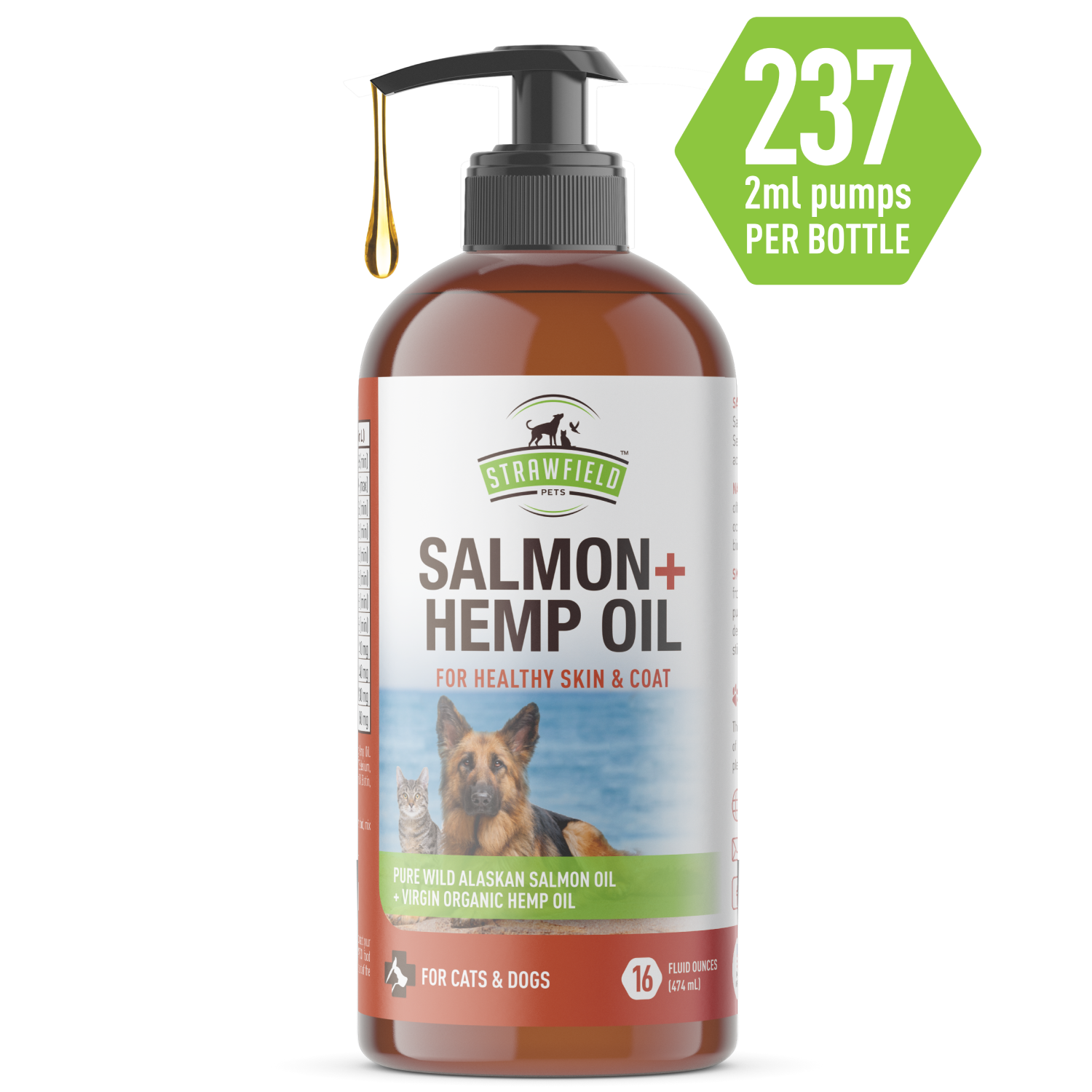 Wild Alaskan Salmon Oil for Dogs, Cats + Organic COld-Pressed Virgin H -  Strawfield Pets