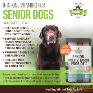 Senior Dog Vitamins and Supplements -120 Grain-Free Chewable Multi Vitamin - Senior Multivitamin for Dogs, Pet Glucosamine Chondroitin Joint Support, Arthritis, Immune Booster, Skin, Coat, Probiotics